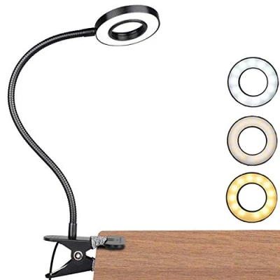 Bild av LED klämlampa, dimbar läslampa med klämmor, ögonskydd, sänglampa 3 ljuslägen och 10 ljusstyrkenivåer, USB driven bärbar flexibel svanhals för sovrum, kontor, 7 w (svart)