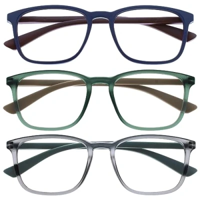 Bild av OPULIZE Max läsglasögon 3 pack klassisk stor rektangulär fattning glasögon i matt blå, grön och grå män kvinnor unisex RR78 367 +1,50, Blå/grön/grå par, En Storlek