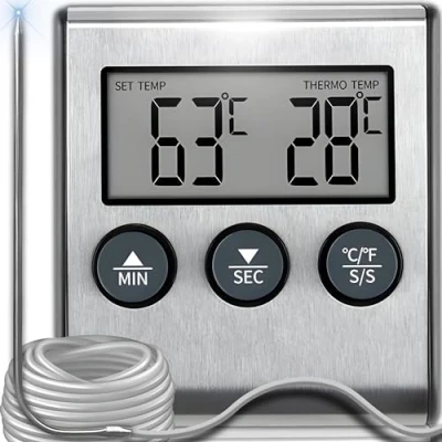 Bild av Retoo Digital grilltermometer stektermometer, köttermometer temperaturområde 0250 C, bakbelysning, ugnstermometer, analog för BBQ smoker