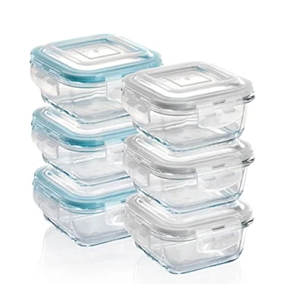 Bild av Grizzly Set med matförvaringsbehållare i glas ugnssäkra behållare lock 6 x 320 ml (11 oz) fyrkantig luft och vätsketät