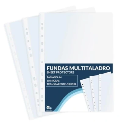 Bild av Raylu Paper® Multiborrfodral av 100% återvinningsbart polypropen, stor öppning dokumentfodral, förstärkt rygg. 100 st. (transparent glas, A4 60 mikron)
