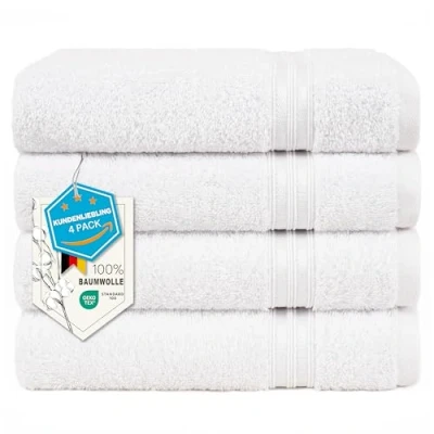 Bild av Hammetex Set med 4 handdukar, 100 % bomull premiumkvalitet stor 50 x cm handduk, mjuk absorberande snabbtorkande handhandduk, vit