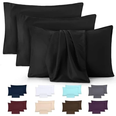 Bild av Utopia Bedding Standard Pillowcase (Pack of 4) Easy Care Soft Brushed Microfiber Fabric Shrinkage and Fade Resistant (50 x 75 cm, Beige) (Black, 50 cm)