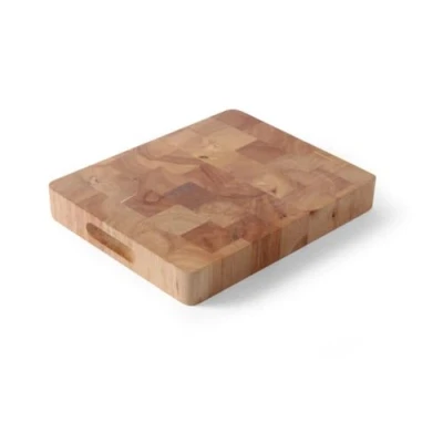 Bild av HENDI träskärbräda, högkvalitativt gummiträ, med infällda grepp, köksbräda, 265x325x(H)45mm