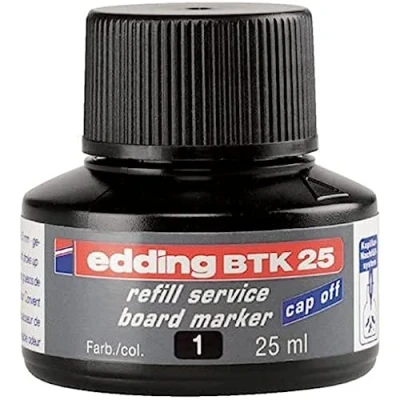 Bild av edding BTK 25 påfyllningsbläck whiteboardmarker svart ml med droppdoseringssystem, för snabb påfyllning av nästan alla whiteboardmarkörer
