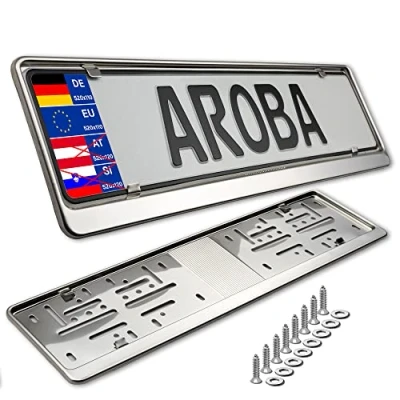 Bild av AROBA 2 x premium bil registreringsskylthållare 100 % rostfritt stål polerad för Tyskland och EU (registreringsskylt storlek 520 mm 110 mm) nummerplåtshållare INOX V2A