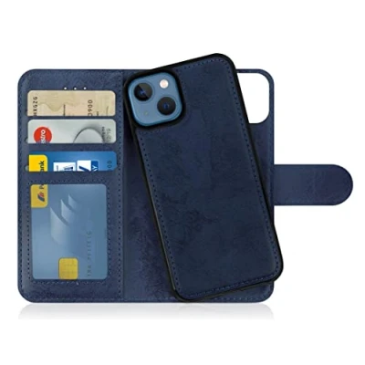 Bild av MyGadget Flip Case för iPhone 13 [avtagbart magnetfodral] mobiltelefonfodral av konstläder [vikbart fodral med kortfack] skyddsfodral i mörkblått