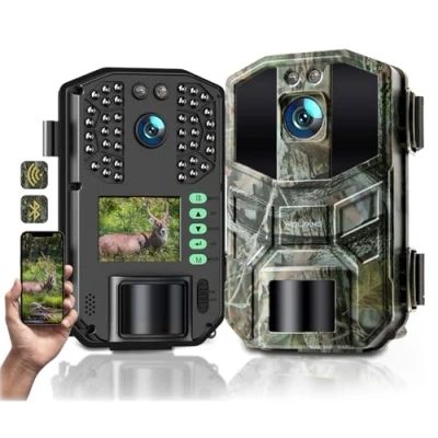 Bild av WOLFANG Vilddjurskamera 64 MP 4K HD, WiFi Bluetooth spårkamera, jaktkamera med mörkerseende rörelseaktiverad, IP66 vattentät, 0,1 s utlösningstid för vilddjursinspelning, inomhusövervakning