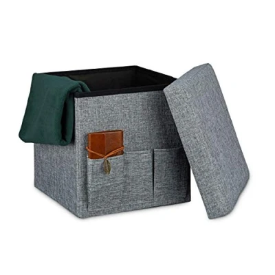 Bild av Avslappnande vikning ottoman puff robust säte med 3 sidofickor vikbar fotpall förvaringsbox, tyg, 38 x cm Modern Vitt