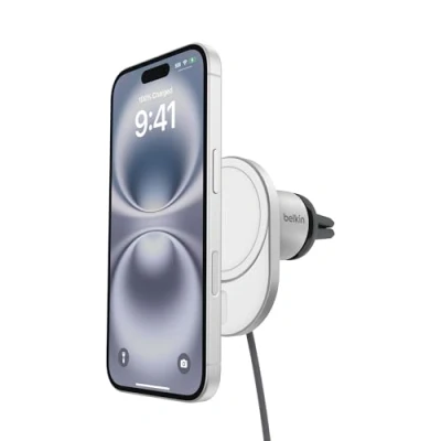 Bild av Belkin MagSafe kompatibel magnetisk trådlös billaddare 15 W BoostCharge Pro laddare för Qi2, magnetiskt telefonfäste bilventil iPhone serie 12, 13, 14, och 16 Grå