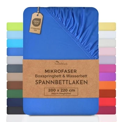 Bild av NatureMark mikrofiber resårsäng och vattensäng resårlakan 200 x 220 cm 40 spännlakan 100 % polyester, kungsblå