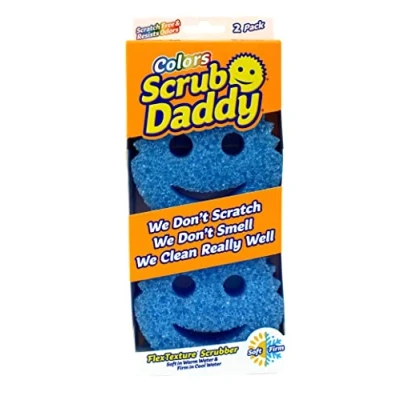 Bild av Scrub Daddy Färger Anti Scratch Leende Ansikte Rengöring, Antibakteriell och Återanvändbar Tvättbar Svamp för Kök Badrum, FlexTexture Technology Blå, 2 pack