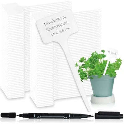 Bild av COM FOUR® 100x växtetiketter med dubbelspetsmarkör plug in etiketter 15 cm för rum, balkonger, trädgårdar växtpluggar märkning odlingspluggar bäddar