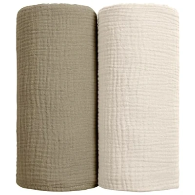 Bild av lulumoon Babyswaddling filtar bomullslindningsfilt mjuk babyfilt neutral 2 pack (oliv)