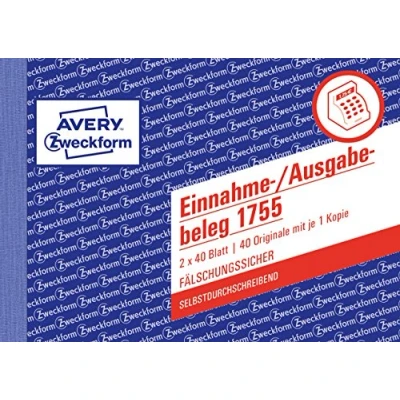 Bild av Avery Zweckform Intäkts/utgiftskupong 40 ark A6 liggande Kopia självkopierande