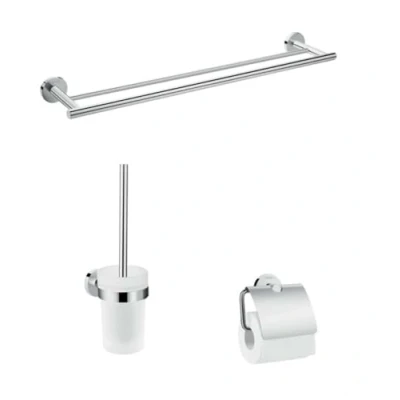 Bild av hansgrohe Logis Universal badtillbehör set 3 delar, delat badrumstillbehör med handdukshållare, toalettpappershållare och toalettborste + toalettborsthållare, krom