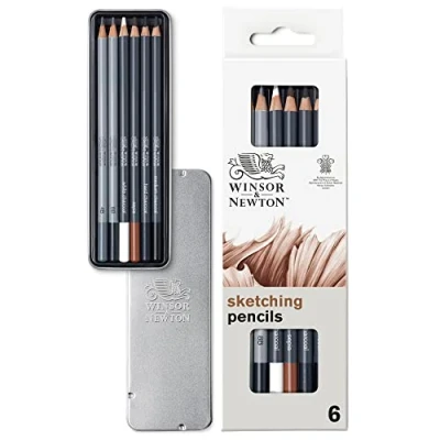 Bild av Winsor &amp; Newton Studio Collection skisspennor, set med 6 grafit (4B 8B) och kolpennor, professionell kvalitet för konstnärer, skissning, skuggning ritning