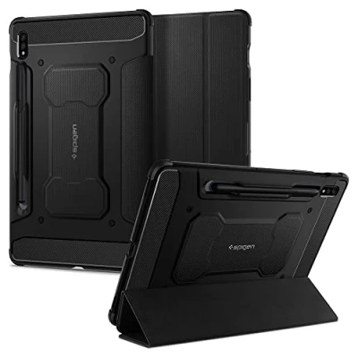 Bild av Spigen Rugged Armor Pro PU läder Book Case Svart Samsung Galaxy Tab S7/S8