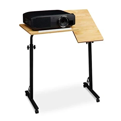 Bild av Relaxdays laptopbord, stor, justerbar höjd, 110 x 80 50 cm, mobilpodium med hjul, lektur, gul