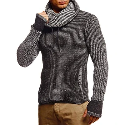 Bild av Leif Nelson stickad tröja med sjalkrage för män, modern ulltröja, långärmad, slim fit, Svart ecru, L