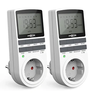 Bild av ANSMANN Digital veckotimer AES4 (4 st.), elektrisk timer uttag för inomhus, LCD, 10 konfigurerbara program, inbrottssäker slumpmässig funktion, sommartimer, max. 3680 W