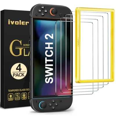 Bild av ivoler 4 pack skyddsglas kompatibelt för Nintendo Switch 2, skärmskydd med positioneringshjälp, 9H hårdhet skyddsglas, anti repa, HD Clear, bubbla