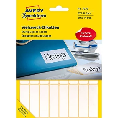 Bild av Avery Zweckform 3336 hushållsetiketter självhäftande (50 x 14 mm, 672 klistermärken på 28 ark, multifunktionsetiketter för hushåll, skola och kontor märkning identifiering) blank, vit