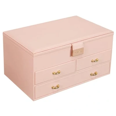 Bild av ADEL DREAM Smyckeskrin, 3 våningar med rött guldspänne, smyckesförvaring av PU läder, mjuk sammet, gåva till dina nära och kära vänner (rosa 11 2)