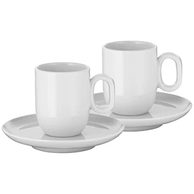 Bild av WMF Barista 4 delars kopp set två kaffekoppar 60 ml med tefat för espresso, porslin, kaffeglas, espressokoppar, diskmaskinssäker, vit