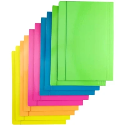 Bild av D.RECT 10 stycken (2 per färg 5 x 2) FLUO samlarmapp av kartong slagmapp med gummi mapp gummiband för DIN A4 3 flikar 350 g, snabbhäftapparat blandade