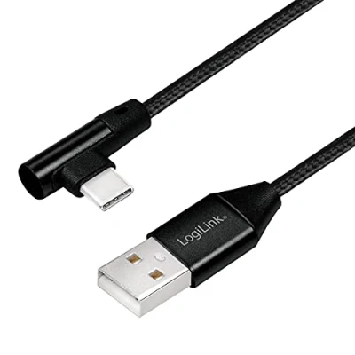 Bild av USB 2.0 anslutningskabel, (typ A) till C) 90 vinklad, svart, 1 m