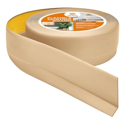 Bild av Quest Självhäftande Mjuk Golvlist, PVC sockellist, Avslutningslist 50 mm x 20 flexibel böjbar list för inomhusbruk, vägg, golv tät, dekorativ (Sandfärgad, 5m)