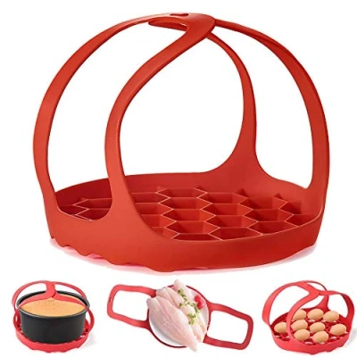 Bild av ddLUCK Tryckkokarsele, silikon bakredskap sling för 6 Qt/8 Qt Instant Pot, Ninja Foodi och multifunktionsspis anti skållningslyftare, BPA fri ägg ångkokare ställning (röd)