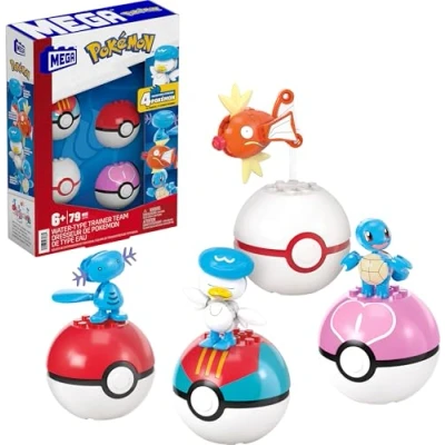 Bild av MEGA Pokémon byggsats med actionfigurer, team vattentypstränare i 79 delar, 5cm höga, för barn, JCT42