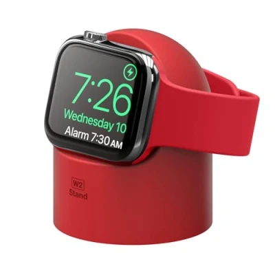 Bild av elago W2 Laddningsställ Kompatibelt med Apple Watch 9, 8, SE2, 7, 6, SE, 5, 4, 3, 2, 1, Ultra 2 &amp; 1 [Nattduksläge, Kabelhantering] (Röd)