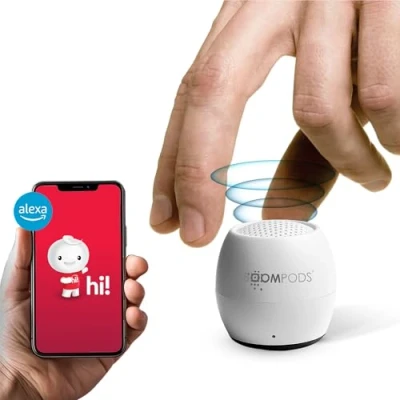 Bild av Boompods Zero Talk Bluetooth högtalare världens minsta Alexa, integrerade vattentäta minihögtalare och trådlös mikrofon med stort ljud (vit)