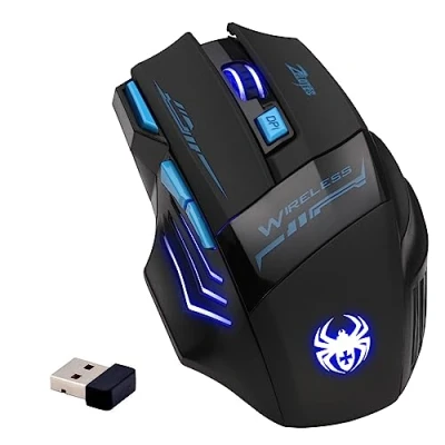 Bild av Zelotes Trådlös Mus,2,4 GHz,7 Knappar 2400DPI Ergonomisk Mus,Trådlös Gaming Mus,USB LED Optisk Spelmus Möss för PC,Mac,Svart