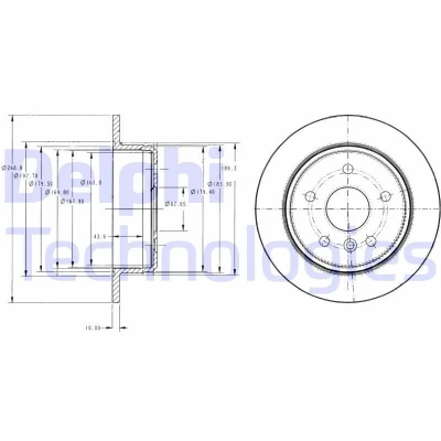 Bild av DELPHI BG3178 Disque de frein 269 10 5 plein huilé non traité sans roulement roue, bague ABS TOYOTA: Camry IV Berline