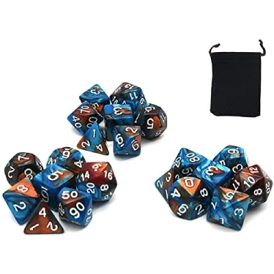 Bild av DollaTek Polyhedral Dice Set bordsspel tärning 3 uppsättningar tärningar x 7 (21 styck) kub serie D20 D12 D10 D8 D6 D4 DND RPG MTG dubbelfärger ett stycke (grönt och guld)
