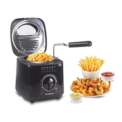 Bild av BEPER P101FRI100 Electric deep fryer 1L, 850 950W, Removable steel basket, Lid with porthole, washable filter, Adjustable temperature, Non slip feet, Black