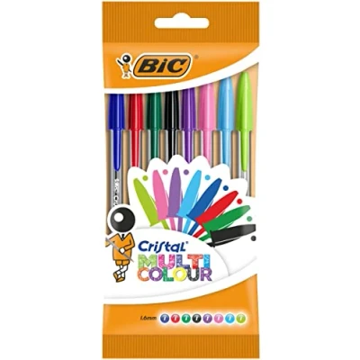 Bild av BIC Cristal kulspetspennor paket med 8 blandade färger (mode + standard) 1,6 mm spets smidig skrivning