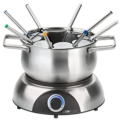 Bild av Clatronic® fondue set fonduekruka av rostfritt stål (Ø 18,5 cm) upp till 1,2 liter värmebas termostat (upplyst) fonduegafflar i gaffelhållare (avtagbar)