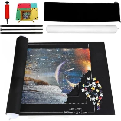 Bild av BangShou Puzzle Roll Matta Pussel Filt Upp Till 2000 Stycken Fällbar för med Uppblåsbar Pump (Svart)