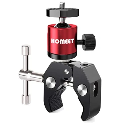 Bild av Homeet Camera Clamp Mount, Tripod Super Metal Mount with Red Ball Head 1/4 &amp; 3/8 Inch Thread Adapter for Action Camera, DSLR LCD/DV Monitor, Microphone, LED Lights