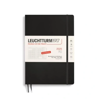 Bild av LEUCHTTURM1917 370601 månadsplanerare och anteckningsbok 2025, komposition B5 mjukt fodral 16 månader, 80 g, linjerad svart