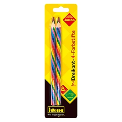 Bild av Idena 20136 Jumbo färgpennor med 5 mm tjockt stift i regnbågsfärger, 2 av FSC trä ergonomisk triangelform