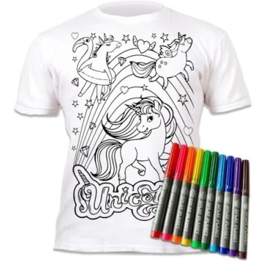 Bild av Splat Planet Color i Unicorn T shirt med 10 giftfria tvättbara magiska pennor Färg in och tvätta ut (5 6 år)