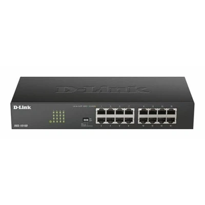 Bild av D Link DGS 1016D Gigabit switch (16 portar, 10/100/1000 Mbit/s, enkel plug och play installation, fläktlös), svart, metallisk