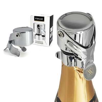 Bild av VINAK Champagnepropp i krom rostfritt stål Gäller alla typer av mousserande, champagneflaskor och vinflaskor Tät förslutning gör att egenskaper kan bevaras