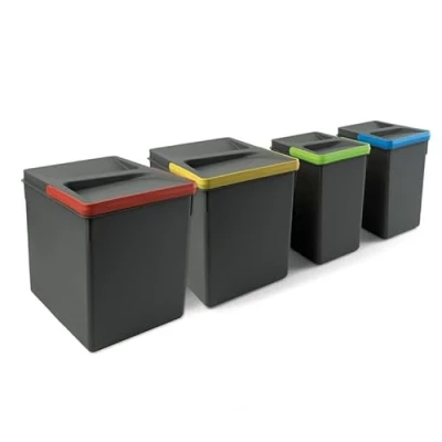 Bild av Emuca behållare för kökslådor med luktsäkert lock, utskuren bas avfallssortering, H 266 mm (10,4 tum), 2 x 15 L + 7 L, antracit grå plast